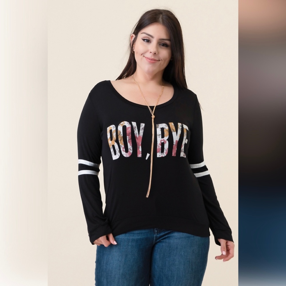 Plus Size Knit "BOY, BYE" Graphic Long Sleeve Top